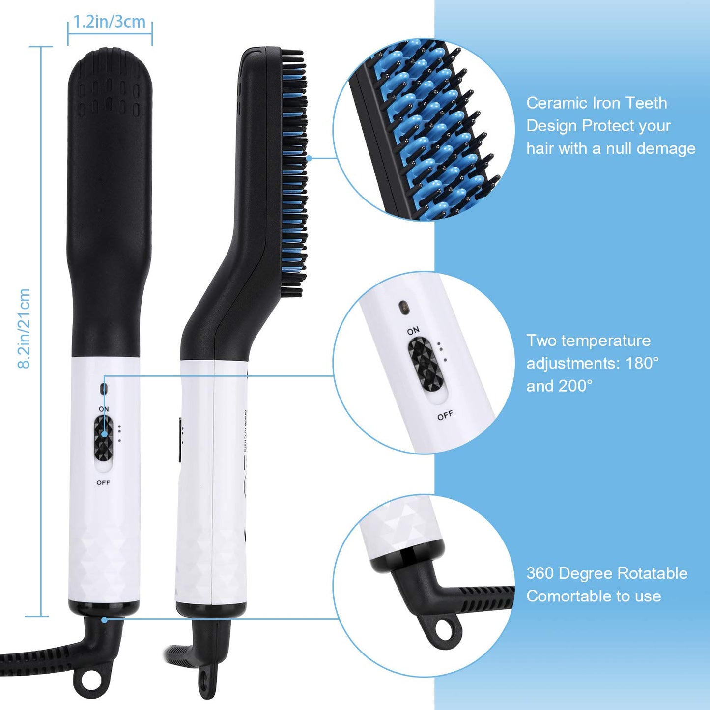 Brosse Lissante Et Chauffante Pour Homme - Anti-brûlure, Anti-frisottis et anti-humidité